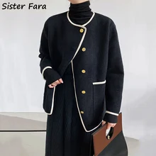 

Sister Fara 2022 Autumn Winter Short Double Sided Wool Jackets Coat Women's Oblique Button Jacket Ladies Casual Jacket Coat