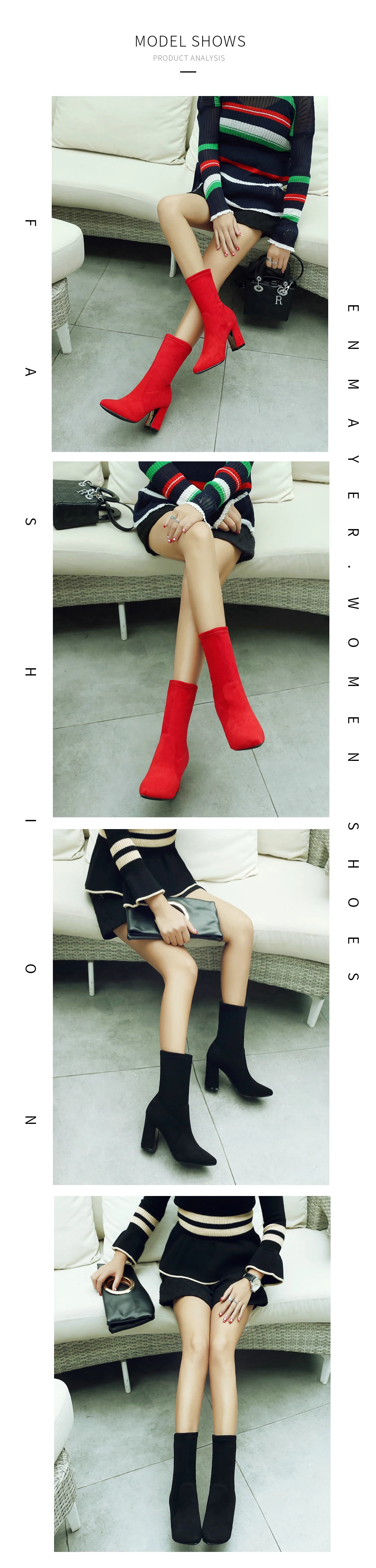ENMAYER/ г. Зимние ботинки женская стелька из эластичной ткани ботильоны из флока женская обувь на квадратном каблуке с круглым носком на молнии размер 34-43