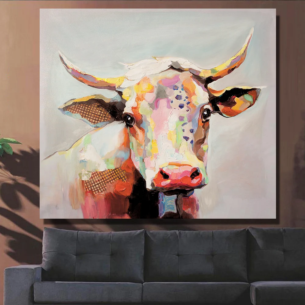 Wall Art милые Цвет масло кожа коровы дешевые современные картины для Гостиная Холст