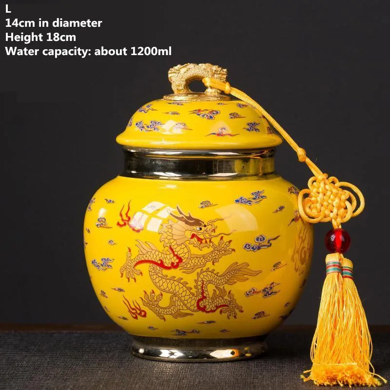 

Yellow Dragon Storage Tank China style Ceramic Sealed Jars Exquisite Kitchen Food Container Tea Package Can Candy Pots Organizer