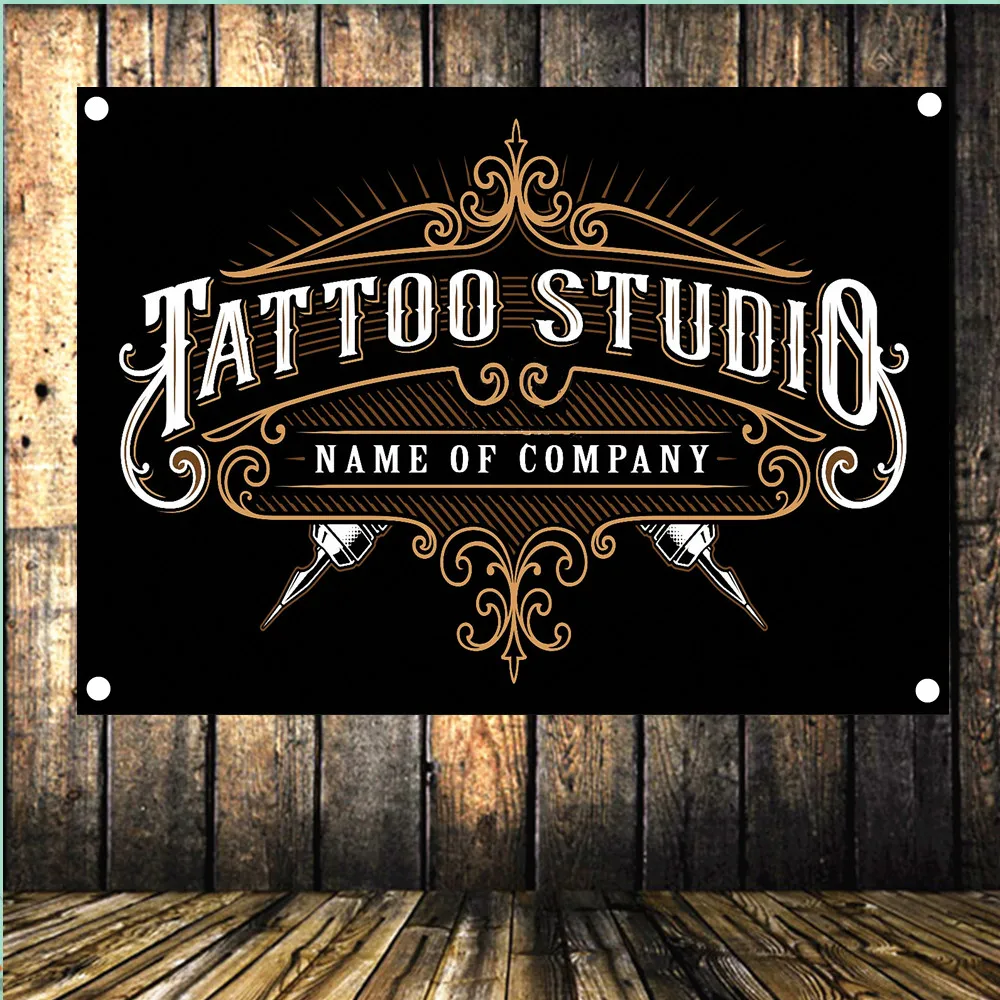 Tattoo Studio Vintage Poster Template on Black Background Stock Vector   Illustration of graphic advertising 203564322