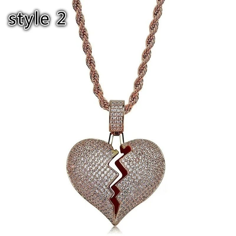 2-rose gold Классическая со стразами, ожерелье, ювелирные изделия, кулон в виде маски, хип-хоп, разбитое сердце, цепочка, ожерелье - Окраска металла: 2-rose gold