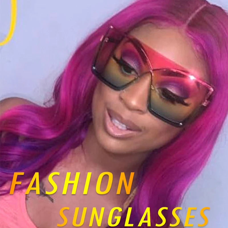 

Luxury Oversized Flat top Sunglasses Women Gradient Lens Italian Brand Rimless Sun Glasses Metal Female Square oculos de sol