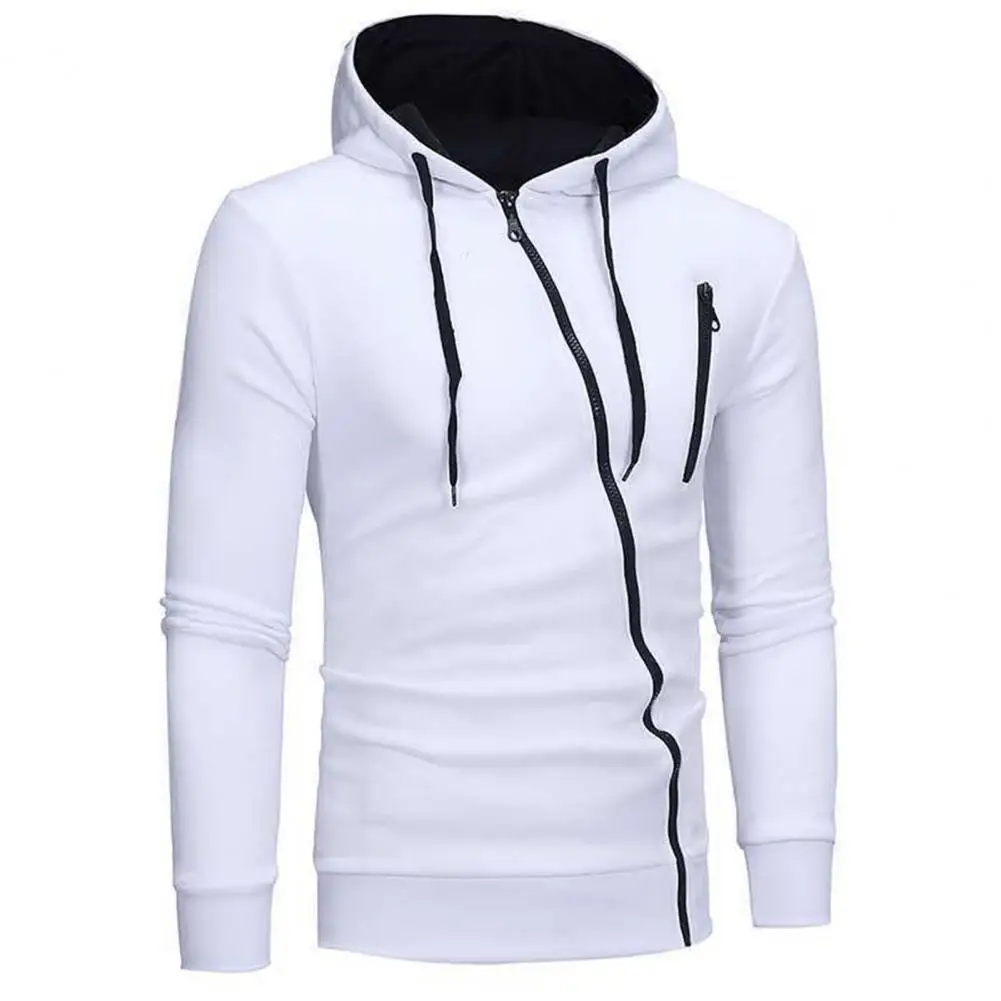 Men Hoodie Casual Oblique Zipper Fly Coat Fit Jacket Contrast - Main Image