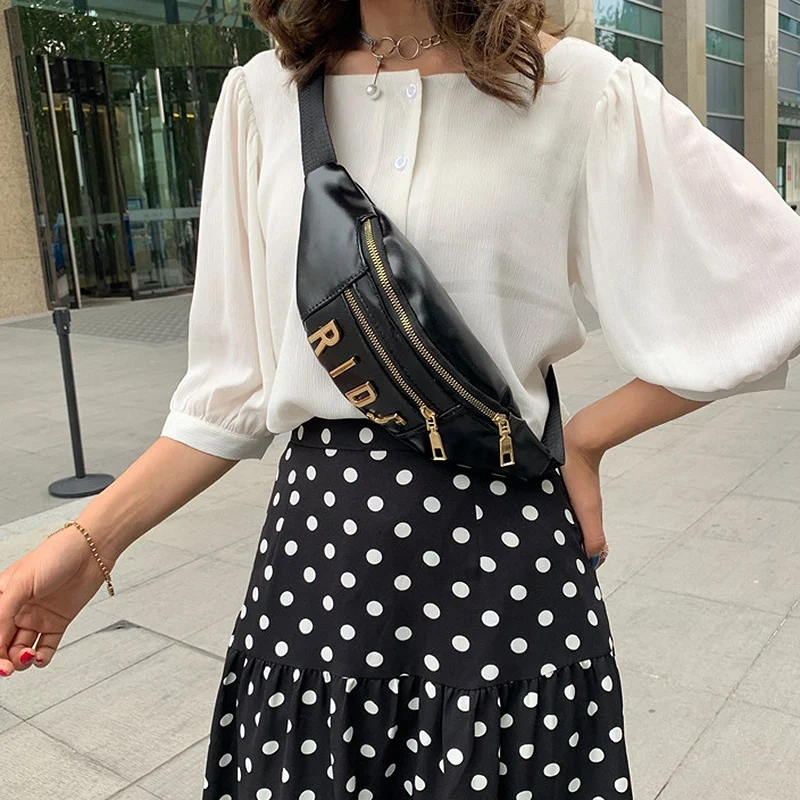 

NEW-Fashion Women Chest Bag Sports Running Messenger Crossbody Bag PU Pouch Waist Bag Phone Travel Purse Black