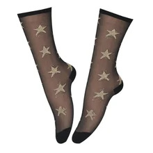 Блестящие сетчатые носки со звездами женские модные носки принцессы летние черные шелковые прозрачные носки цвета хаки кружевные женские носки в стиле Лолиты