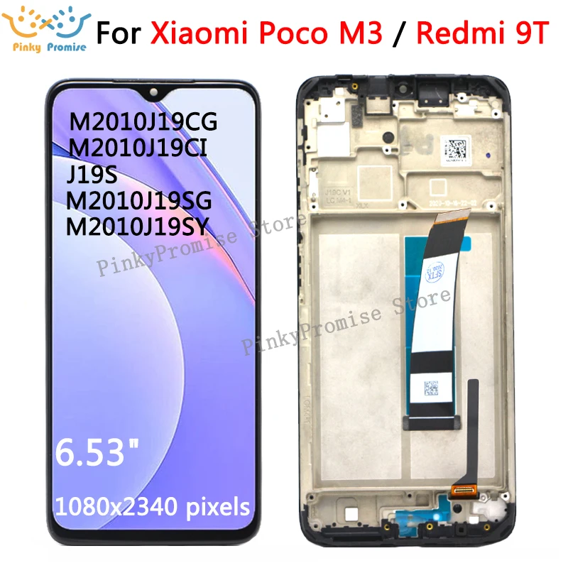 6 53 &quotОригинальный ЖК-дисплей для Xiaomi Poco M3 с рамкой FHD экран M2010J19CG/CI Redmi 9T J19S M2010J19SG/SY