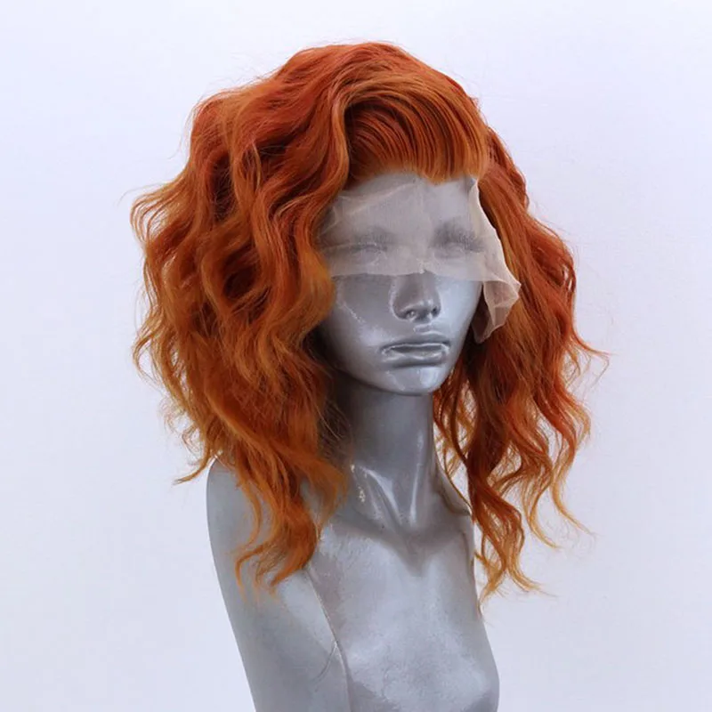 Resistente ao Calor Sintético do Laço Dianteira para as Mulheres com Parte Quinlux Perucas Marrom Curto Bob Onda Peruca Livre Natural Linha Fina Cor