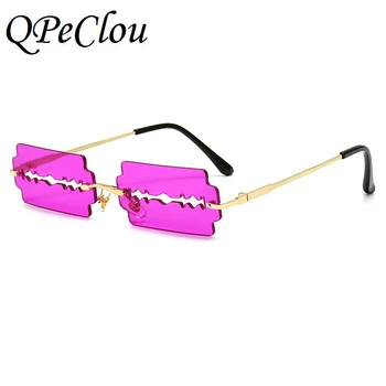 

QPeClou 2020 New Fashion Colorful Party Sunglasses Women Designer Funny Hollow Blade Sun Glasses Female Rimless Square Shades