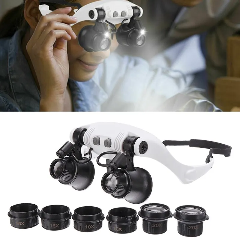 LED Eyewear Magnifier Headband Magnifying Glass Jewelry Watch Repair Magnifier 10x 15x 20x 25x For Jewerly Making Accessories