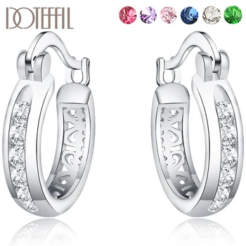 

DOTEFFIL 925 Sterling Silver White/Green/Red/Pink/Purple/Blue Round Zircon Hoop Earrings For Woman Wedding Engagement Jewelry