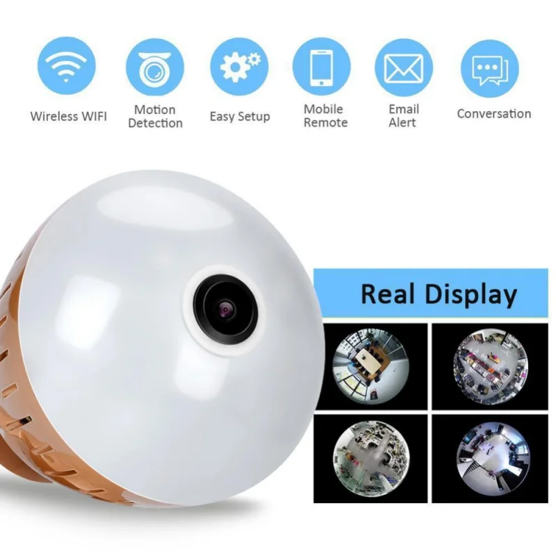 

New 1080P HD 2MP Panoramic Bulb Infrared and White Light Wireless IP Camera Wi-FI Mini Lamp Wifi Cam CCTV Home Security