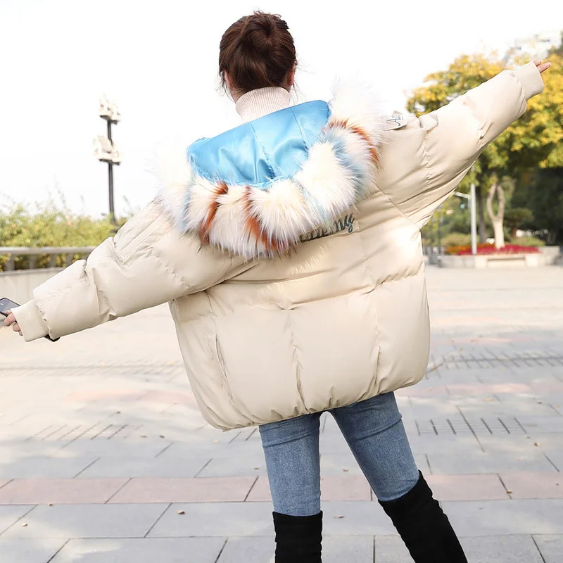 

Short Loose-Fit Versatile Comfortable Long Sleeve New Style Solid Color Hooded Cotton-padded Clothes with Model Fur Collar Qshnr