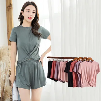 

2020 Summer New Short Sleeve Atoff Home Suit Casual Modal Home Clothes for Women Pajamas Suit Female 2 Piece Set Homewear Suit