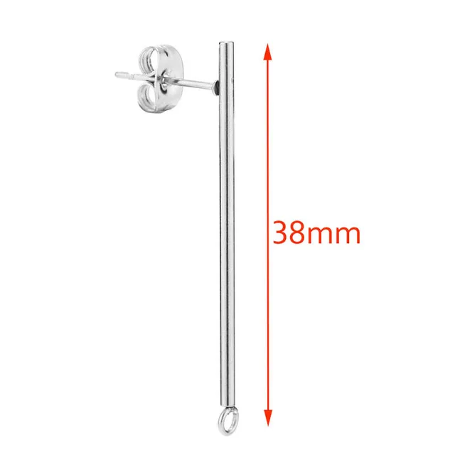 50pcs Stainless Steel Minimalist Layering Jewelry Long Thin Geometric Stick Post Earrings Findings  38mm