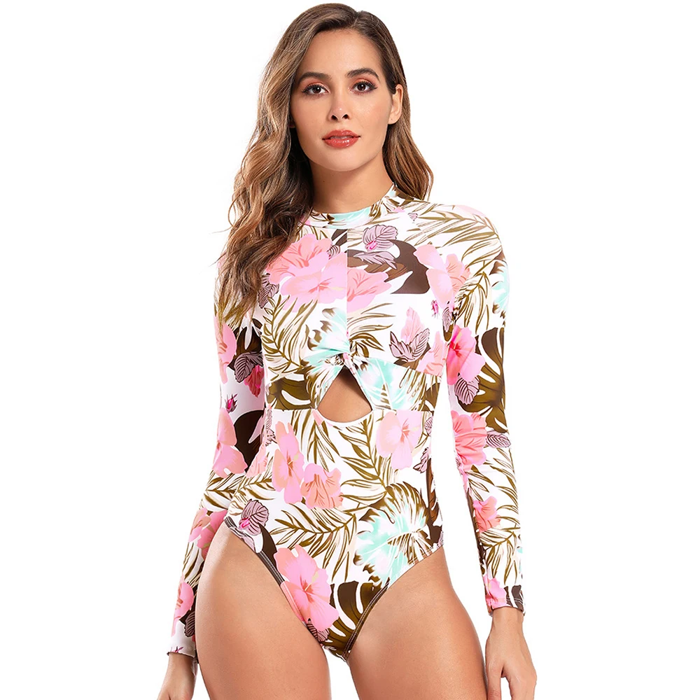 

2021 Printed Floral One Piece Swimsuit Long Sleeve Swimsuit Women's Swimsuit Retro Swimsuit Retro One-Piece Surfing Swimsuit