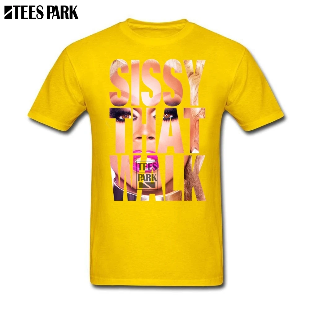 Хлопковая рубашка для мужчин Rupaul Sissy That Walk, мужские дизайнерские футболки с вырезом лодочкой, большие размеры, мужские футболки, одноцветные футболки из фильма - Цвет: Цвет: желтый