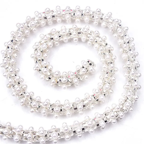 silver with pearls SS28 6 мм 1 ярдов/серия пришивная отделка ручной работы цветок чашки AB Стразы цепи кружева серебро или золото блестящий блеск веревка - Цвет: silver with pearls