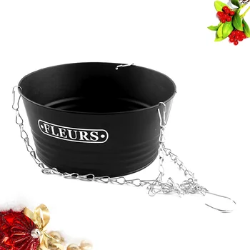 

1Pc Simple Iron Chain Hanging Flowerpot European Style Hanging Flower Barrel Decorative Flower Container Planter for Home Garden