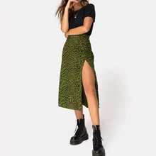 Женская юбка средней длины с завышенной талией, Женская леопардовая зеленая леопардовая расцветка, в горошек, Повседневная шикарная летняя юбка, сексуальная высокая 1002