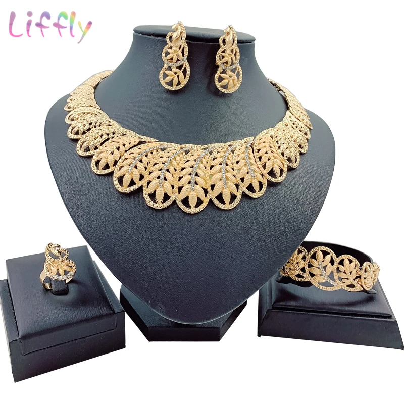 Дубай свадебная мода Женские Ювелирные наборы форма листа дизайн ожерелье полый