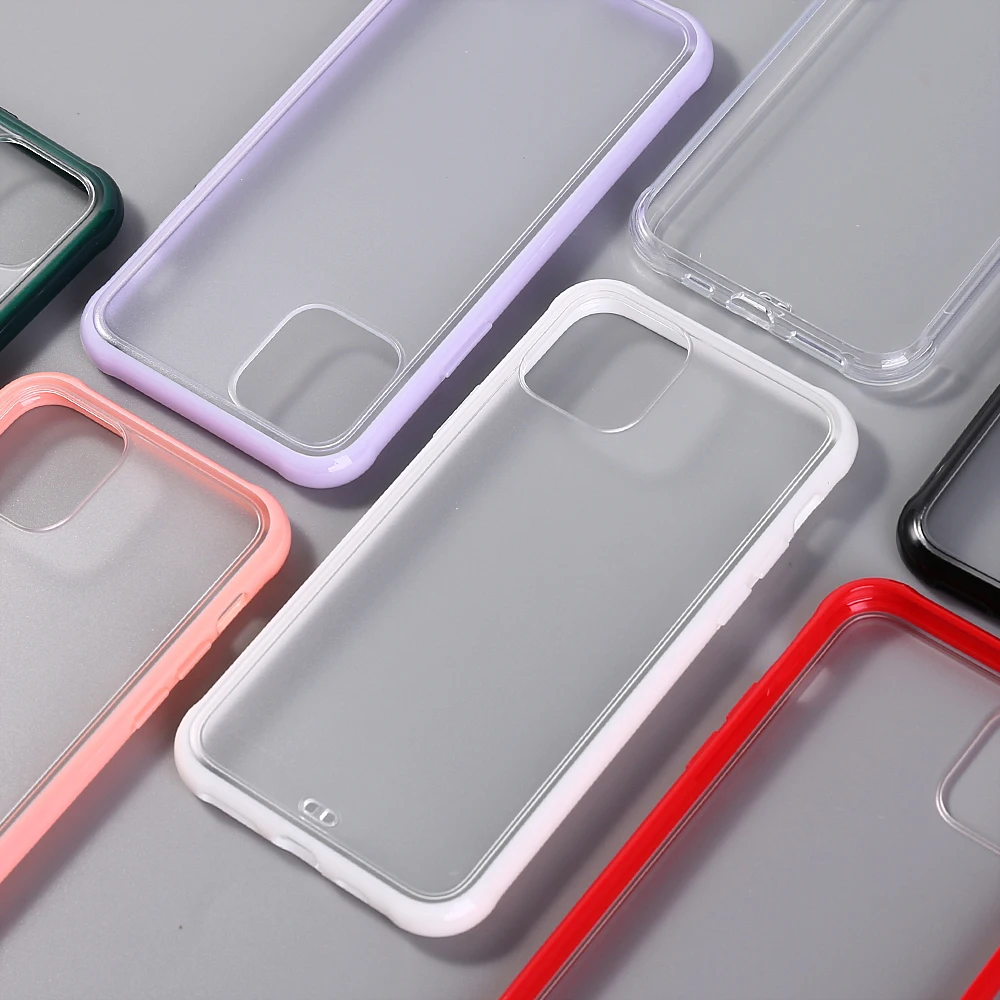 

Silicone Frame Anti shock Acrylic Clear Hard PC Cover For iPhone 11Pro Max XR X XS Max 8 7 6 6Plus Matte Transparent Phone Case