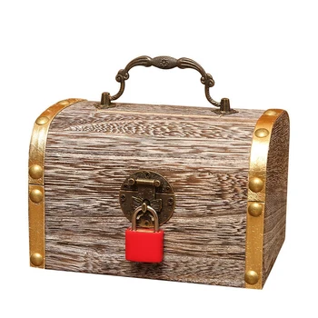 

Retro Piggy Bank Wooden Manual Password Copper Lock Children Coin Box Large Capacity Banknotes and Coins Safe Money Box Money M