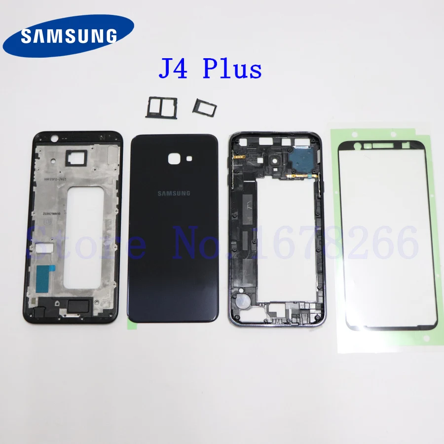 SAMSUNG Galaxy J4 Plus J4+ J415 J415F SM-J415F полный корпус ЖК-панель Крышка средняя рамка J4+ Сменный Чехол для двери батареи - Цвет: J4 Plus black