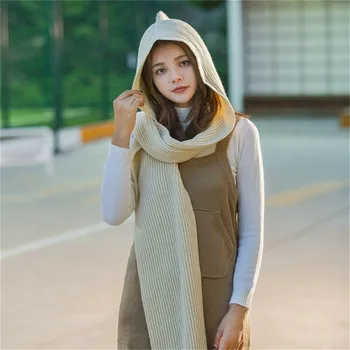 

Ladies Women Knitted Hooded Scarf Neck Ear Warmer Wrap Soft Long Warm Scarves UK
