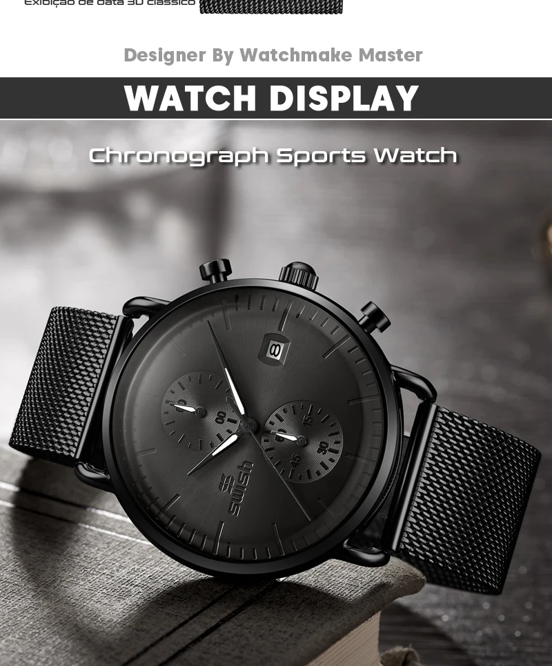 SWISH Watches for Men Stainless Steel Waterproof Quartz Clock Men’s Watch Top Brand Chronograph Sports Hour Relogio Masculino