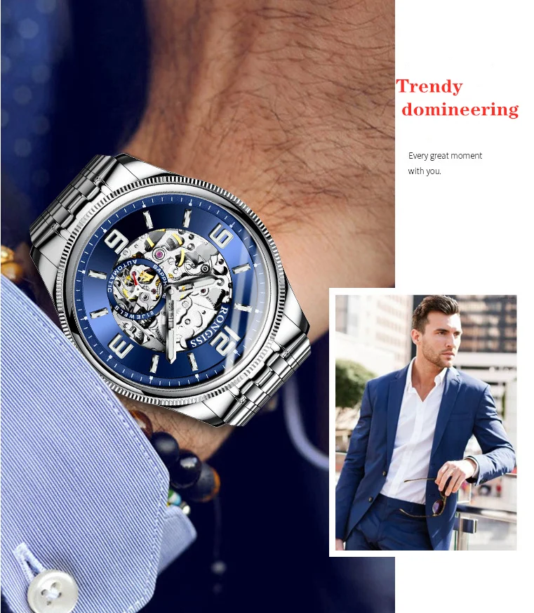 Luxury men watch brand hollow automatic mechanical male wristwatch new fashion trend selling personality business man watches