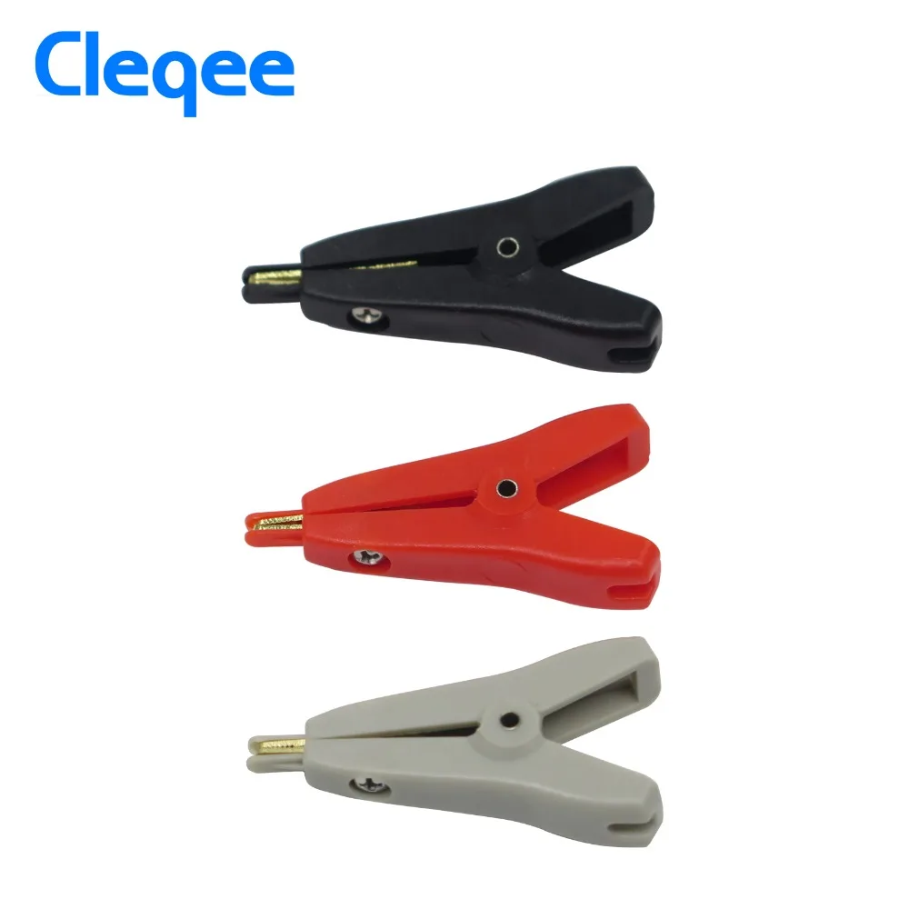 

Cleqee 3PCS P2005 52mm 10A Flat Copper Alligator Kelvin Clamp Gold Plated Crocodile Clips Red Black Grey