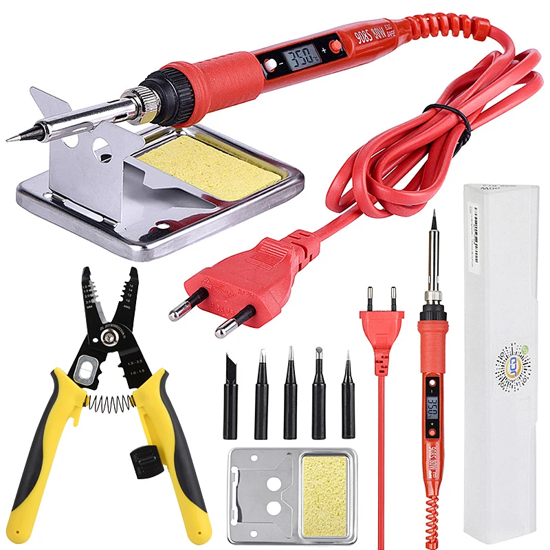 

QHTITEC Wire cutter automatic crimping wire stripper multi-functional peeling pliers LCD 80W soldering iron hand tool
