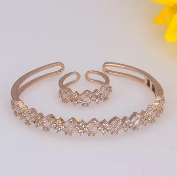 

Bride Talk Beautiful Dubai 2 Pcs Jewelry Sets Micro Paved Baguette Cubic Zirconia Bangle Ring Sets Women's Wedding Accessories