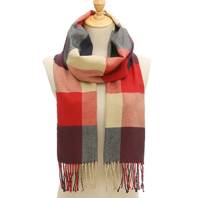 Модный зимний женский шарф, клетчатый теплый шарф для женщин, шерстяные шарфы, шарфы на каждый день, кашемировая Женская шаль, покрывало
