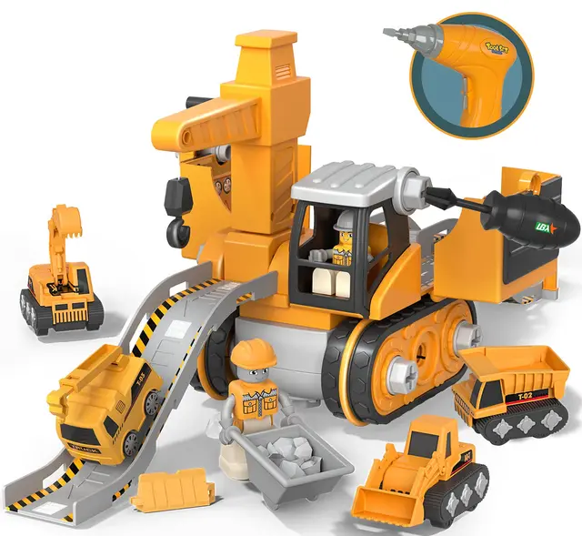 4 In 1 Electric Nut Disassembly Loading Unloading Deformed Engineering Truck Excavator For Children Kids Creative Education Toys 1