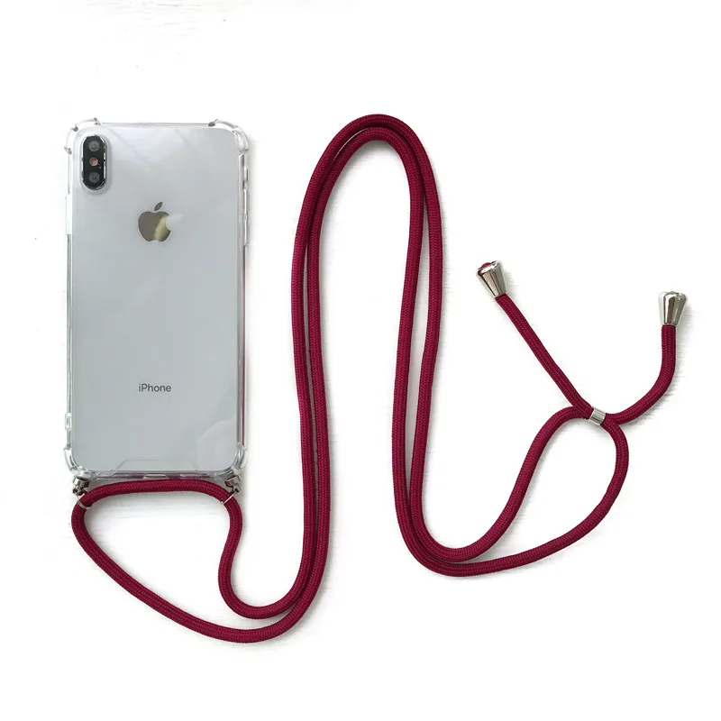 Красный Moskado прозрачный противоударный чехол для iphone 11 Pro Max XS XR X 6 6S 7 8 Plus с ожерелье-шнурок с кулоном на ремешке - Цвет: Красный