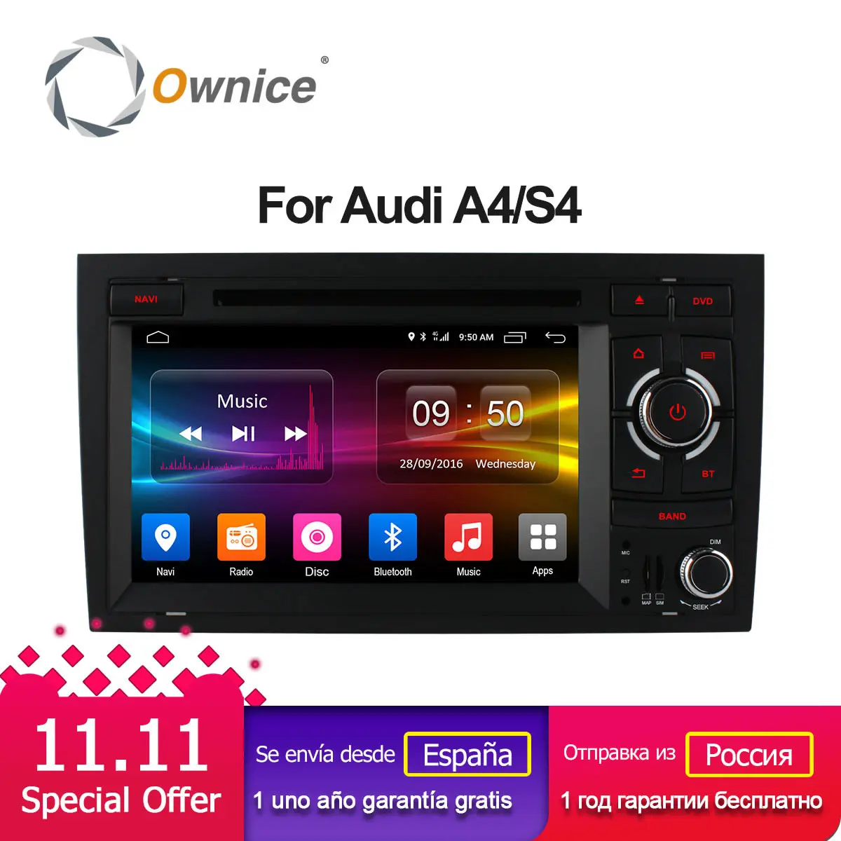 Ownice Android 6.0 Octa 8 Core 2G RAM 32G ROM Car DVD Player For Audi A4 2002-2007 Seat Exeo 2009-2012 Radio GPS Navi 4G SIM | Автомобили