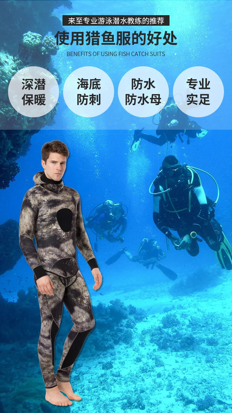 7 мм неопрен капюшон гидрокостюм для мужчин Дайвинг костюм подводная охота Полный Костюм Подводное Плавание Подводная охота мокрого костюма Kombinezon