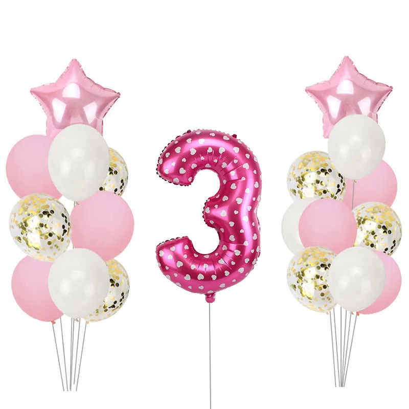 21 шт. номер 3 лет с днем рождения розовые и золотые воздушные шары вечерние