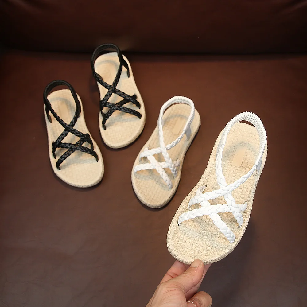 

2019 Summer New Style Korean-style GIRL'S Sandals Versitile Fashion Princess Shoes Big Boy Sandals Weaving Gladiator Sandals