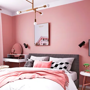 

Modern Minimalist Silk Non-woven Wallpaper Living Room Bedroom Hotel Theme Room Engineering Pink Color Wallpaper Carmine