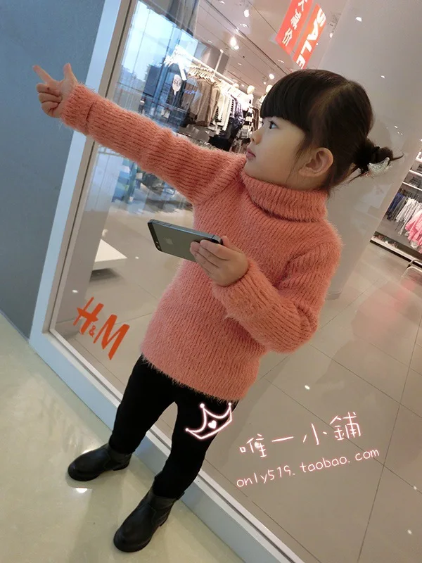 Детская одежда; Сезон Зима; корейский стиль; для девочек; Высокий воротник; 3 цвета; Базовый теплый вязаный свитер; 8802