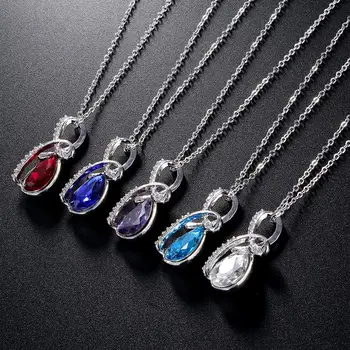 

Classic blue crystal zircon inlaid clavicle chain water drop simple Golden Silvery necklace fashion woman jewelry gift