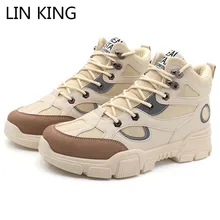 LIN KING/мужские светящиеся ботинки для отдыха; большие размеры; ботильоны на шнуровке в байкерском стиле; мужские кроссовки с высоким берцем; нескользящая Уличная обувь для альпинизма