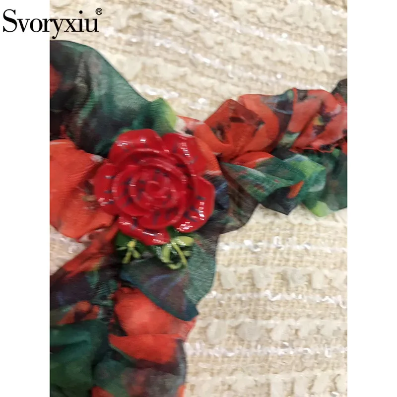 Svoryxiu высококачественный пользовательский зимний костюм с юбкой Женская Аппликация Роза однобортный пиджак+ юбка Подиум комплект из двух предметов