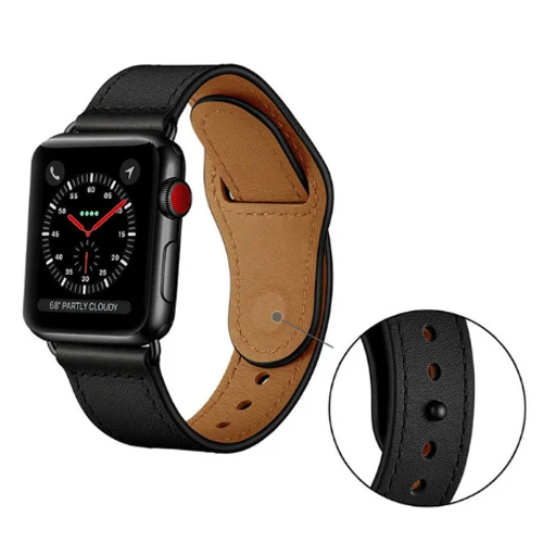 Из натуральной кожи петлевой ремень для apple watch, ремешок 42 мм, 38 мм, версия apple watch 4 44/40 мм для наручных часов iwatch серии 3/2/1 correa, сменный ремешок для наручных часов - Цвет ремешка: black