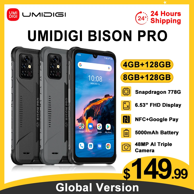 [В наличии] оригинальный смартфон UMIDIGI BISON Pro 4/8 ГБ + 128 глобальная версия NFC IP68/IP69K 6 3