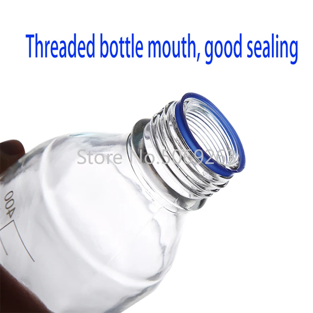 4 Bottiglie Reagente Da 50ml In Vetro - Con Tappo Blu, Graduate, Per Laboratorio O Casa