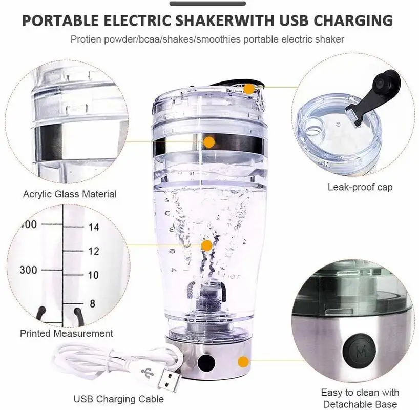 Блендер зарядка через usb 16 oz/450 ml протеин встряхните бутылку Электрический Портативный Автоматическая чаша для смешивания с большим вращающим моментом Торнадо шейкер